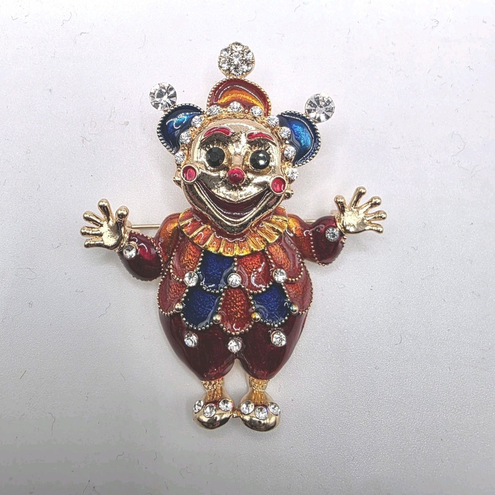 Clown Brooch Jester Brooch Colorful Fashion Jewelry Rhinestones
